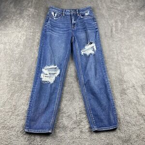 American Eagle‎ Stretch Jeans Women 8 Short Blue Distressed Stretch Mom Straight